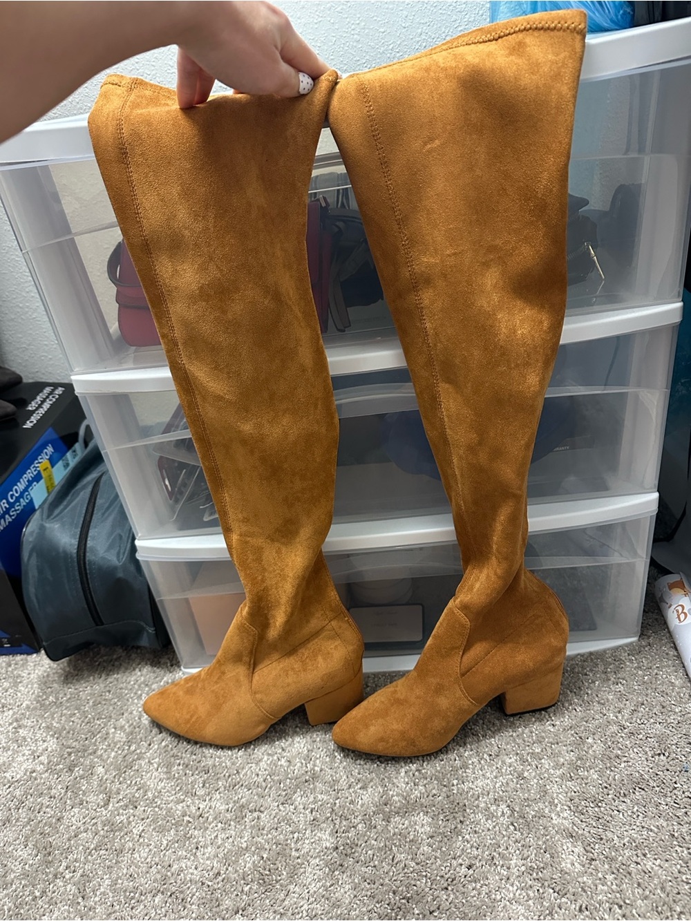 Goodnight Macaroon Tan Over-the-Knee Block Heel Boots NEW - Picture 4 of 4